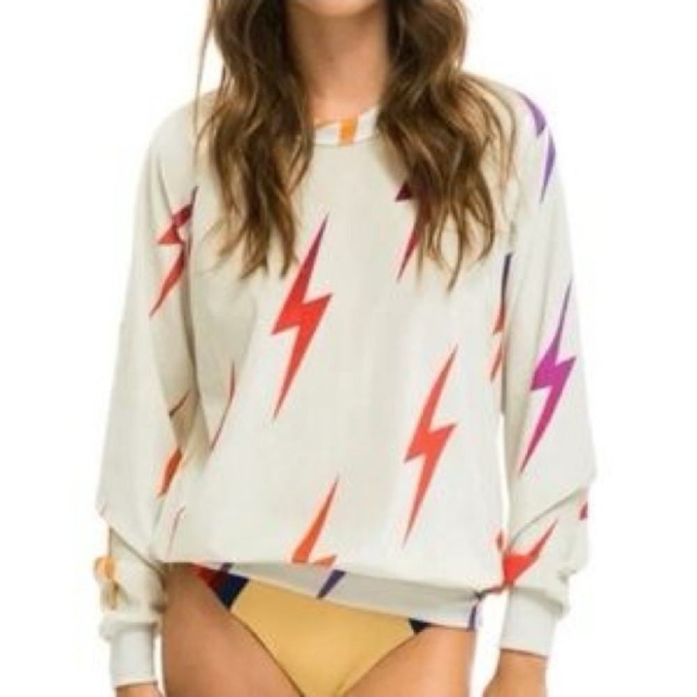 NWOT Aviator Nation Cream Lightning Bolt Sweatshirt